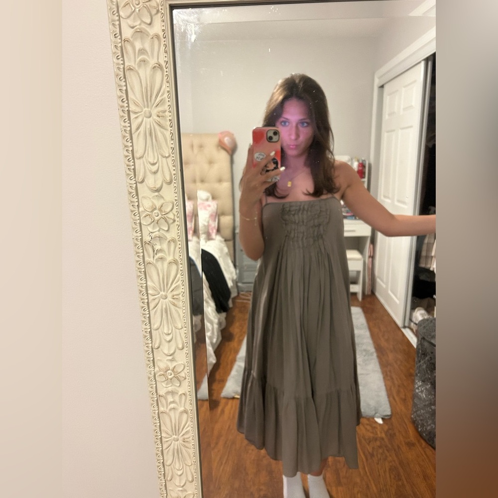 GAP Green Smocked Sundress Square Neck Sleeveless